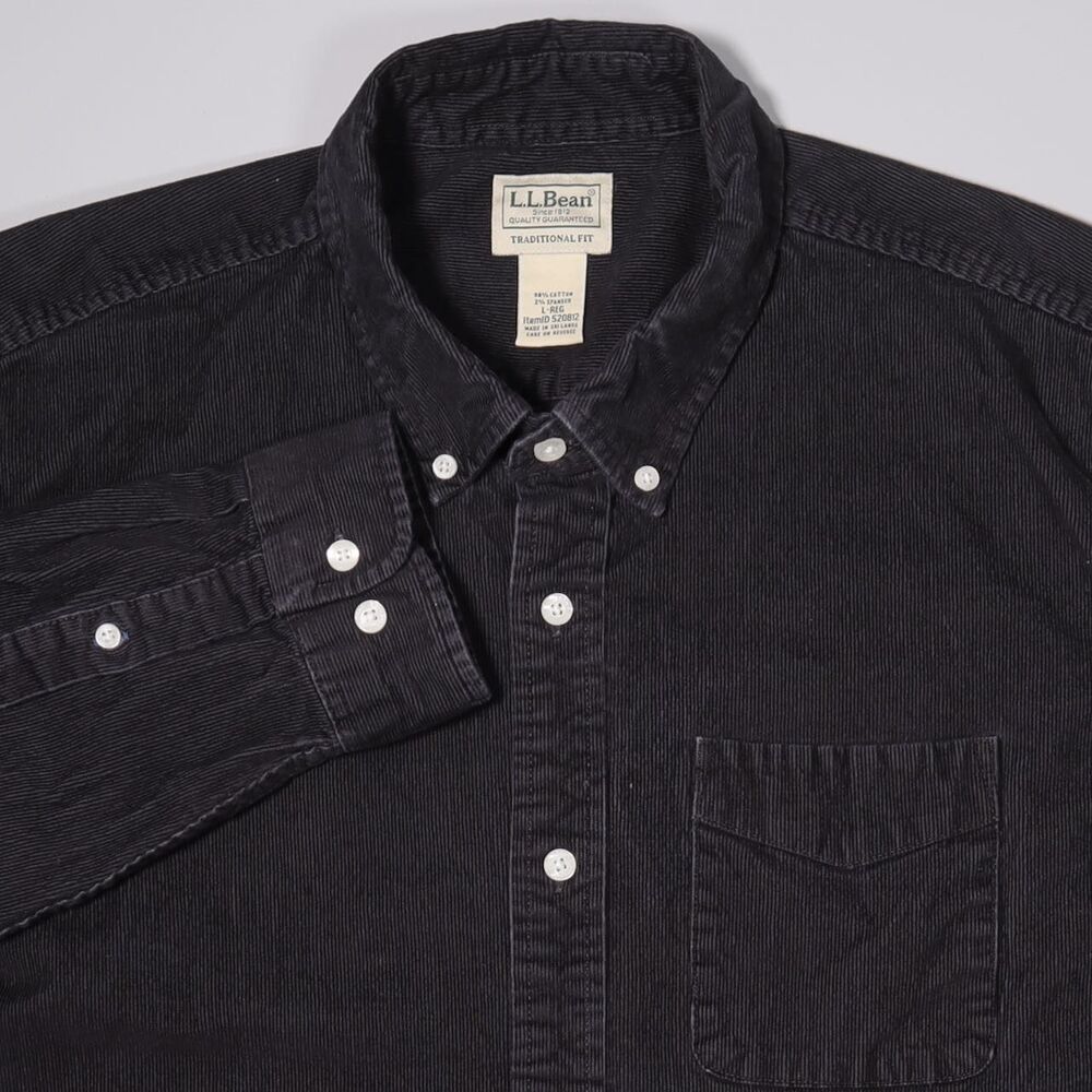 LL Bean Traditional Fit Comfort Stretch Corduroy Black Shirt Mens Large